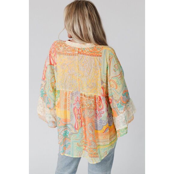 Boho Flowy Paisley Blouse | Bell Sleeve Lace Detail – Women’s Small- NWT - Picture 4 of 4